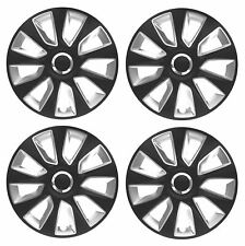 14" Black & Silver Stripe Multi-Spoke Wheel Trims Hub Caps Covers Protectors