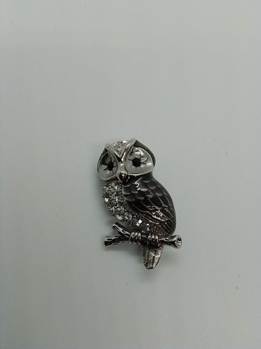 Silver coloured owl brooch - owl,