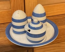 TG GREEN CORNISHWARE CRUET SET SALT PEPPER MUSTARD POT