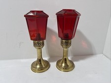 1960's Mason Candlelight Co. Red Glass Brass Candlesticks (2) Weighted Vintage
