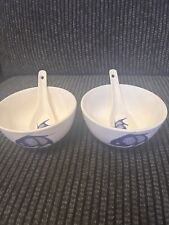 VINTAGE 2 CHINESE BLUE KOI SOUP OR RICE BOWLS WITH 2 SPOONS 