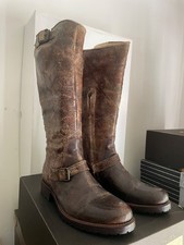 sendra biker boots vintage brown leather knee high size 37