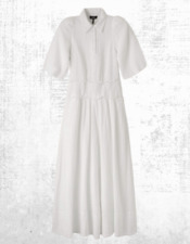 Ex ME+EM Women’s Cheesecloth Shirred Maxi Shirt Dress in White RRP £175