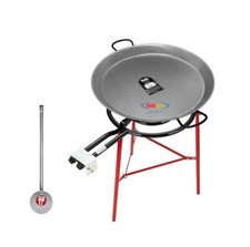 Paella Cooking Set with 50cm 2 Ring Gas Burner, 70cm Paella Pan, Legs & Spoon