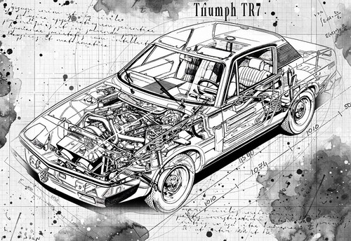 Line tech drawing - drawing, tr7