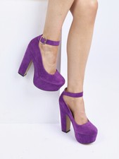 WOMEN LADIES HIGH HEEL PLATFORM ANKLE STRAP COURT SHOES SIZE 3-7