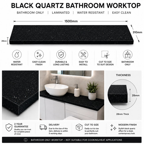 Black quartz effect bathroom - quartz,