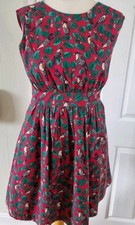 Emily &fin  Fit& Flare Dress Red Bird Print  50's Vibe  Uk14 Holiday Party 