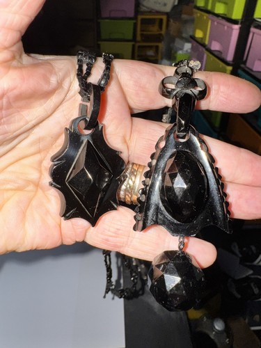 Victorian whitby jet - jet, pendants