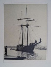 Beautiful sail boat yacht ship in harbor vintage art photo by William Lovering