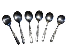 Vintage Firth Stainless Steel Dessert Spoons Set of 6 Made in England Swirl