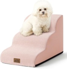 Dog Stairs for Small Dogs, Curved Pet Step (Pink, 3 Step (15.7x22.4x15.7 inch)