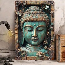 BUDDHA & FLOWER HINDU 2D ZEN METAL WALL ART PLAQUE HOME GARDEN WALL DECORATION