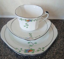 Vintage Art Deco Heathcote China Floral Flowers Trio Cup & Saucer Tea Plate 6253