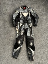 Richa Men’s 2 Piece Leather Motorcycle Suit UK 38 Silver, Black, White, + Armour
