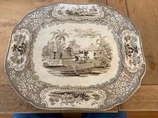 Antique Bell & Co Glasgow Scottish Stoneware Ashet Platter - Triumphal Car 38cm