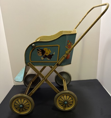Vintage metal doll stroller - metal,