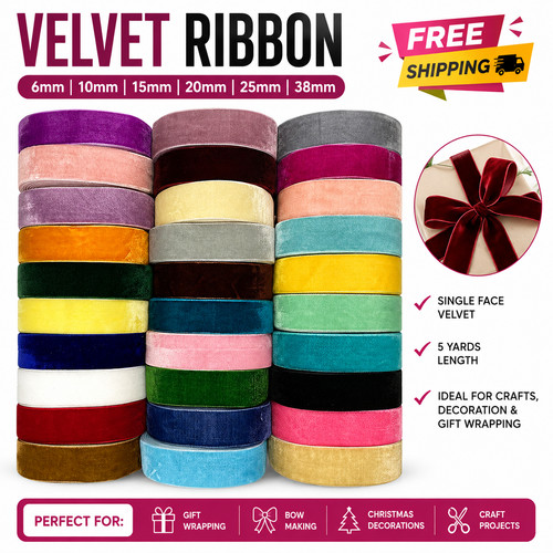 Velvet ribbon 6mm 10mm - 6mm, 15mm