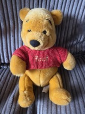 Vintage Walt Disney Store Winnie the Pooh Plush 12” Soft Bear Red Knit Jumper 