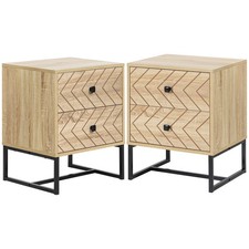 HOMCOM Bedside Table Unit Unique Zig Zag Design w/ Black Metal Handles, Set of 2