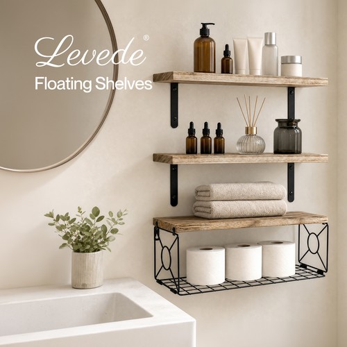 Levede wood floating shelves - floating, 3