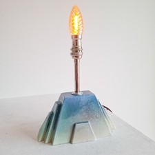 Vintage Art Deco ceramic Table Lamp base signed 1933 Blue stepped drip pyramid