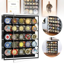 UK Challenge Coin Display Case Hangable Wall Display Case Displaying 45 Badges .