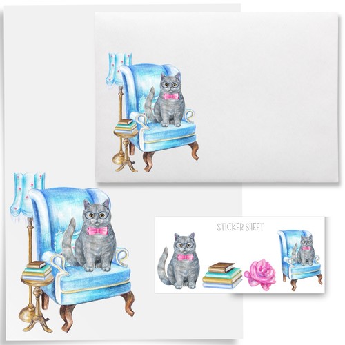 Cat letter writing set - letter,
