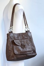 Oriano LARGE , SOFT, CHOCOLATE BROWN LEATHER  TOTE / SHOULDER BAG , WOVEN STRAPS