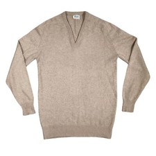 Pringle Scotland for Harrods Cashmere Large Knit Jumper V-Neck Beige Vintage