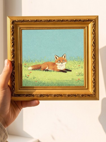 Lying red fox pastel - lying,