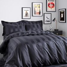 PLAYBOY LUXURY SOFT SATIN STRIPE 3 PCS DUVET COVER SET BEDDING SET SUPER KING