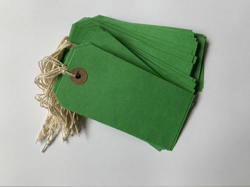 Green strung tie tags - green,