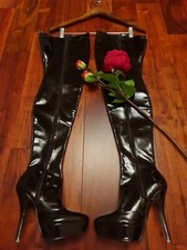 Ann Summers Black PVC Pole Dancing Boots 14CM High Heels SIZE 4 ☆STUNNING☆ *NEW*