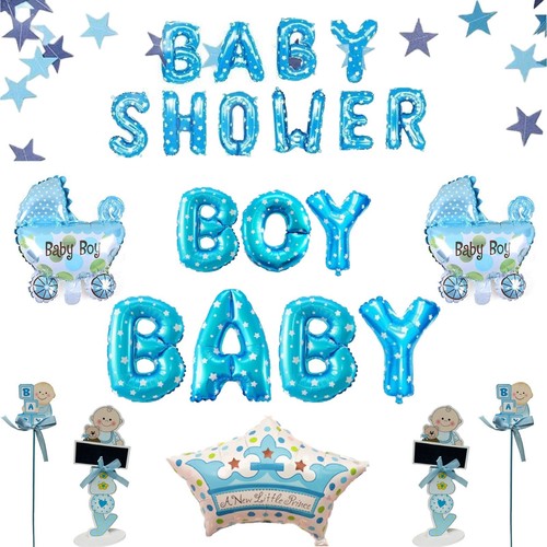 Baby shower blue theme foil - blue,