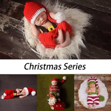 Christmas Theme Newborn Baby Photography Props Crochet Costume Hats Outfit Sets 