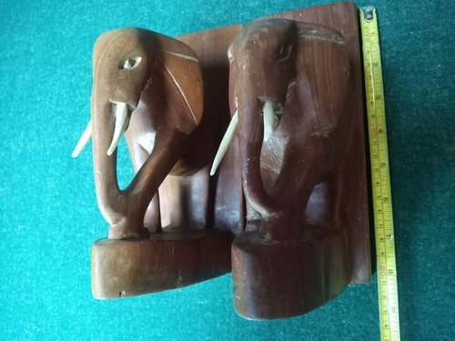 Solid wood elephant bookends - wood,