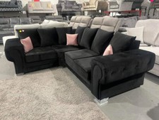 Verona | 1C2 Corner Sofa | Scatter Back | Black Plush | Brand New 