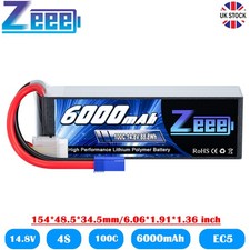 Zeee 4S LiPo Battery 6000mAh 14.8V 100C EC5 for RC Car Truck FPV Boat Helicopter