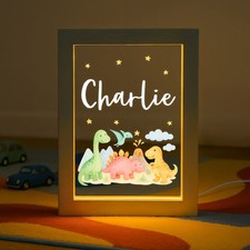 Personalised LED Dinosaur Light Frame, Kids Night Light, Bedroom Night Lamp