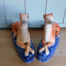 Antique Large Greyhound Pair Inkwells Staffordshire Dog Whippet Figurines 