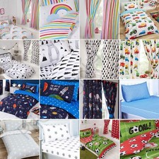 KIDS DUVET COVER SETS JUNIOR SINGLE DOUBLE BEDDING / FITTED SHEETS / CURTAINS 