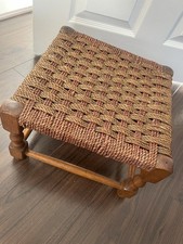 Vintage Woven Top Rattan Style Footstool 12” Square And 8” High