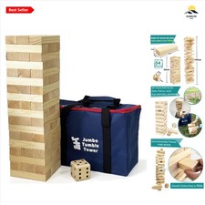 Wooden Tumble Tower Game Set with Dice and Carrying Bag for Indoor Outdoor