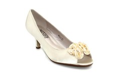 WOMENS SATIN WEDDING SHOES BRIDESMAID PARTY KITTEN LOW HEEL SANDALS SIZE 3-8