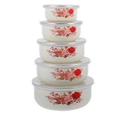 5Pcs Stackable Salad Bowl Enamel Bowl Instant Noodle Bowl Fridge Serving