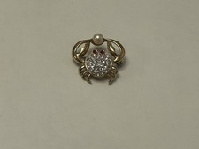 Vintage Attwood & Sawyer Crab Brooch Set With A Pearl Crystals & Red Eyes