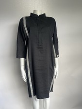 ANNETTE GORTZ Dress UK S Black Linen Blend Mid Length 3/4 Sleeve Hook Closure