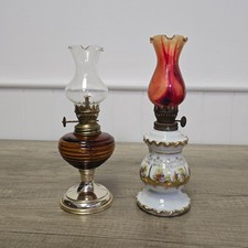 Vintage Glass Oil Lamp Stands X 2 Retro 