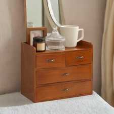 Vintage 4-Drawer Storage - Wooden Desktop Organiser Farmhouse Makeup Storage UK